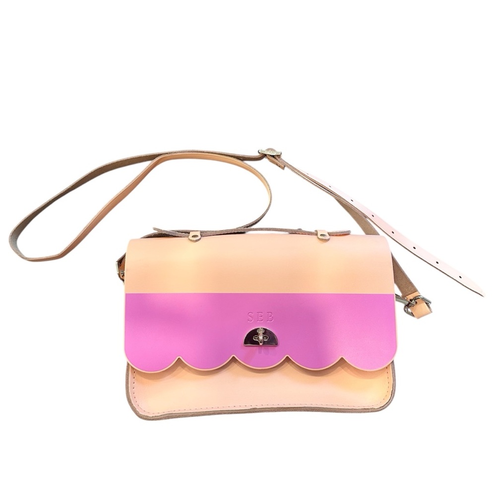 THE CAMBRIDGE SATCHEL COMPANY Peach and Pink Crossbody Purse Monogrammed “SEB”